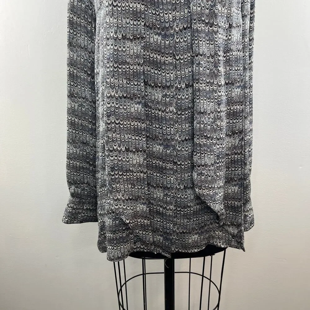 TORY BURCH Tie-Neck Gray Marble Print Silk Blouse Long Sleeves Relaxed Fit Sz M